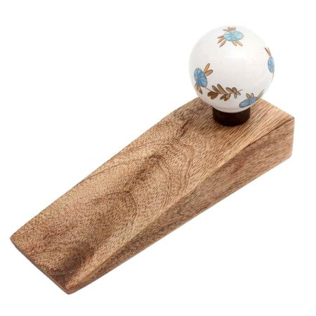 Golden Leaf Big Ceramic Round Wooden Door Stopper